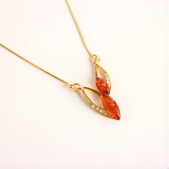 Baltic Amber Necklace- 14k Gold Plated Sterling Silver - Picture 1 of 6